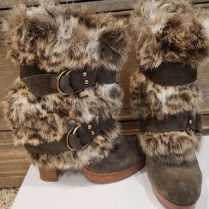 Leather faux fur boots